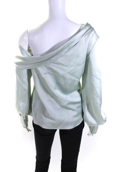 Jonathan Simkhai Womens Asymmetrical Neck Long Sleeved Blouse Mint Green Size XS