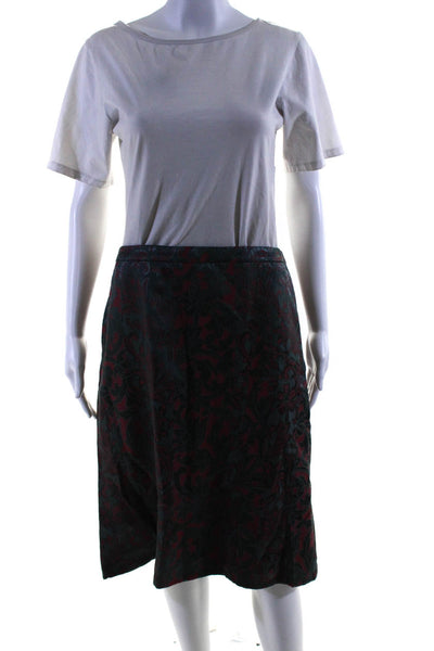 Etro Womens Floral Print Knee Length Trumpet Skirt Red Grey Size EUR 46