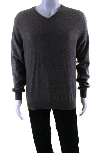 Tahari Mens 100% Cashmere V Neck Long Sleeved Pullover Sweater Brown Size L