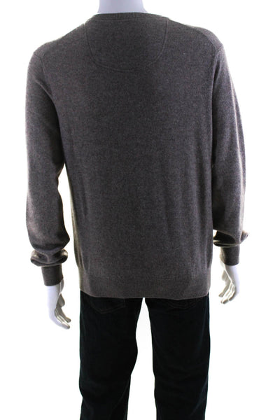 Tahari Mens 100% Cashmere V Neck Long Sleeved Pullover Sweater Brown Size L