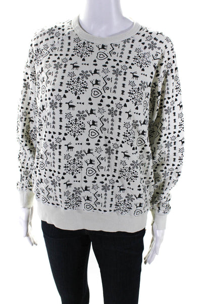 The Great Womens Graphic Print Crew Neck Pullover Sweatshirt White Black Size 1