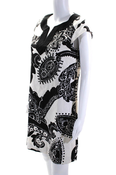 Kate Spade Abstract Floral Cap Sleeve Y Neck Sheath Dress Black White Size 8