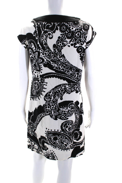 Kate Spade Abstract Floral Cap Sleeve Y Neck Sheath Dress Black White Size 8