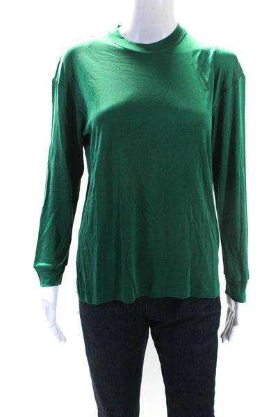 Equipment Womens Kelly Green Silk Crew Neck Long Sleeve Blouse Top Size S