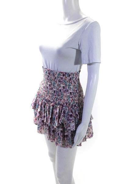 Etoile Isabel Marant Womens Floral Smock Drop Waist Mini Skirt Blue Purple FR 38