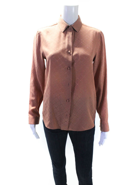 Gucci Womens Long Sleeve Monogram Button Up Shirt Blouse Beige Silk Size IT 36