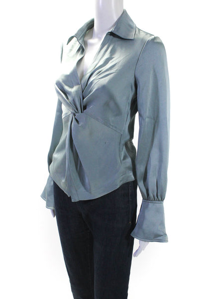 Jonathan Simkhai Womens Bell Sleeve Satin Twist Top Blouse Light Blue Size 0