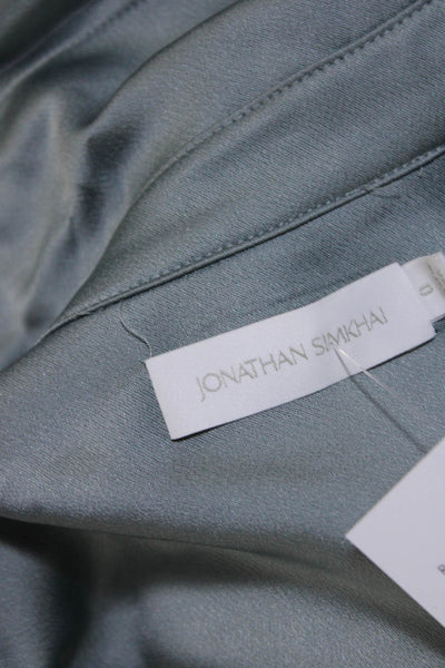 Jonathan Simkhai Womens Bell Sleeve Satin Twist Top Blouse Light Blue Size 0