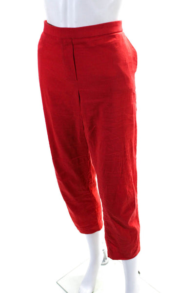 Theory Womens Linen Pull On Slim Leg High Rise Pants Red Size 10