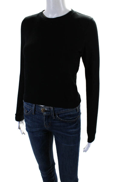 Alice + Olivia Womens Mixed Media Lace Knit Crew Neck Sweater Black Size XS