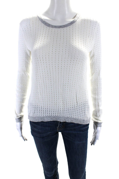 Rag & Bone Womens Back Slit Scoop Neck Open Knit Sweater White Gray Size XS