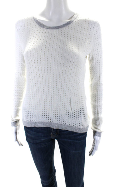 Rag & Bone Womens Back Slit Scoop Neck Open Knit Sweater White Gray Size XS