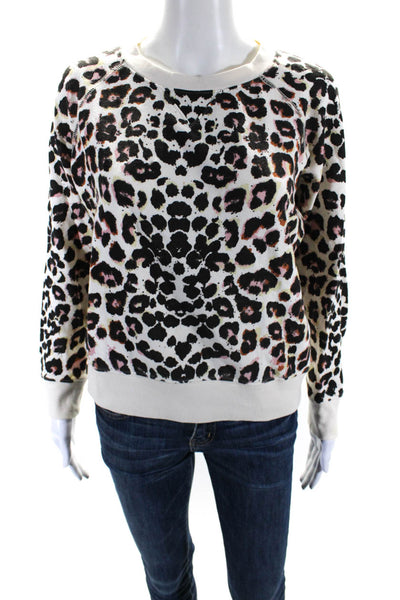 Mother Womens Oversized Leopard Printed Crew Neck Sweater White Black Size XS