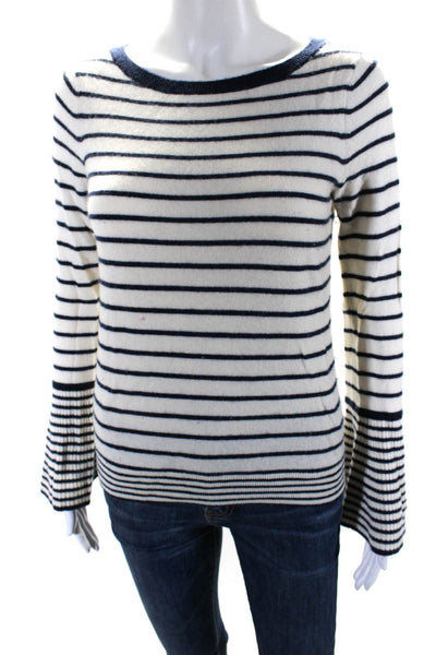 Club Monaco Womens Flare Sleeve Striped Cashmere Sweater White Blue Size XS