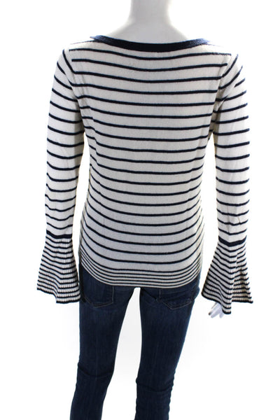 Club Monaco Womens Flare Sleeve Striped Cashmere Sweater White Blue Size XS