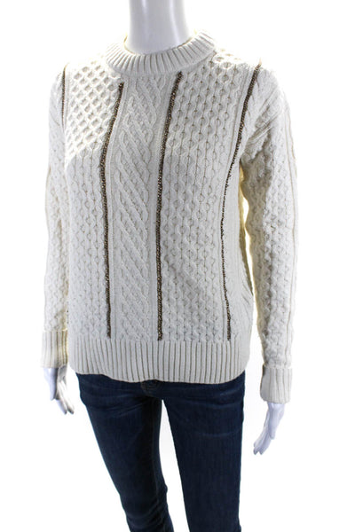 Michael Michael Kors Womens Cable Knit Chain-Link Sweater White Size Extra Small