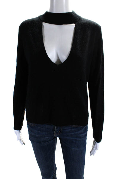 Michelle Mason Womens Long Sleeve Keyhole Sweatshirt Black Wool Size Petite