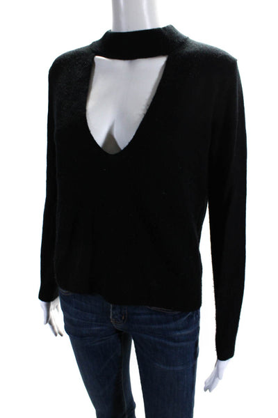 Michelle Mason Womens Long Sleeve Keyhole Sweatshirt Black Wool Size Petite