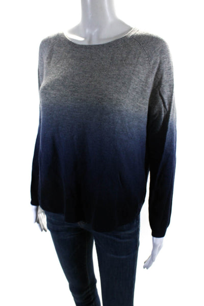 Vince Womens Long Sleeve Scoop Neck Ombre Sweater Gray Navy Blue Wool Size XS