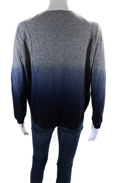 Vince Womens Long Sleeve Scoop Neck Ombre Sweater Gray Navy Blue Wool Size XS