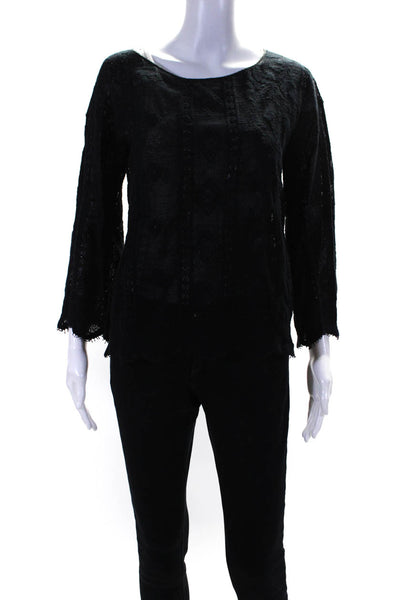 Giada Forte Women's Round Neck Long Sleeves Lace Blouse Black Size 1