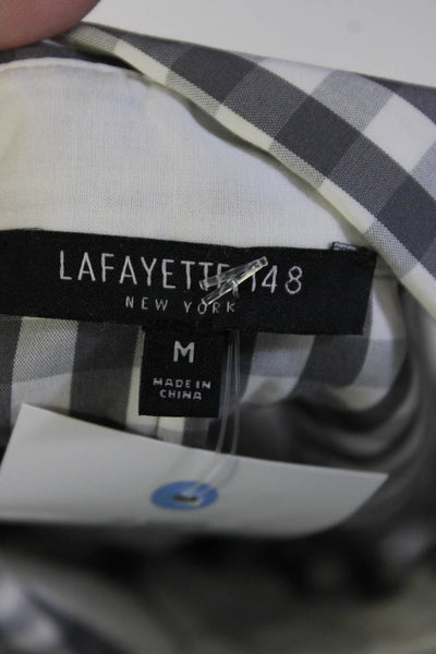 Lafayette 148 New York Women's Collared Sleeveless Check Slit Hem Blouse Size M