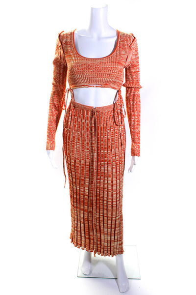 Christopher Esber Womens Orange Ribbed Cropped Long Sleeve Top Skirt Set Size XS