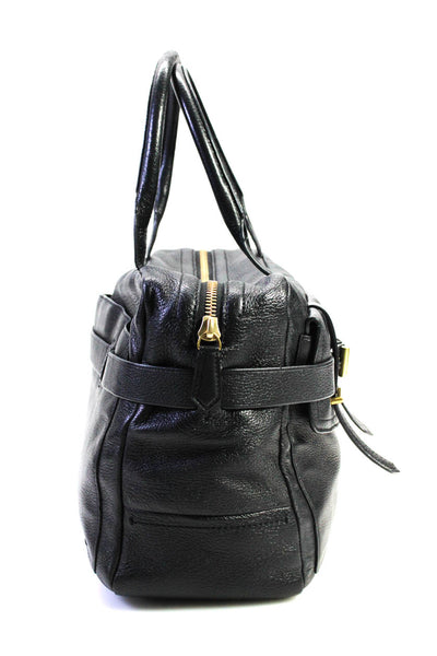 Reed Krakoff Womens Zip Top Leather Rolled Handle Tote Handbag Black