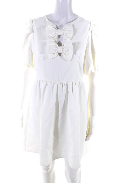 Sugar Lips Womens Bow Accent Puff Short Sleeved A Line Short Dress White Size M