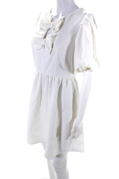 Sugar Lips Womens Bow Accent Puff Short Sleeved A Line Short Dress White Size M