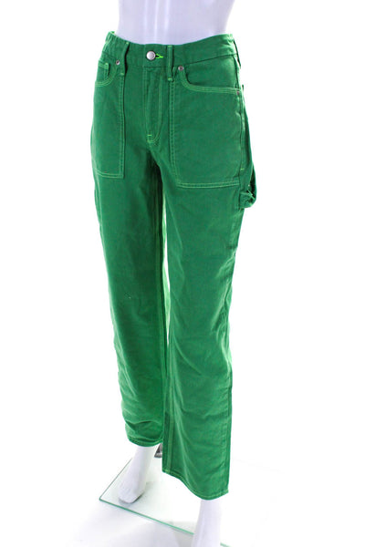 Good American Womens 100% Cotton High Rise Relaxed Straight Pants Green Size 00