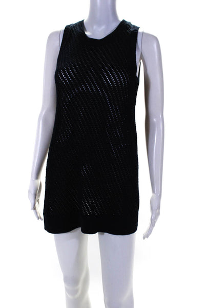 Vince Womens Sheer Cotton Knit Round Neck Sleeveless Mini Dress Navy Size XS