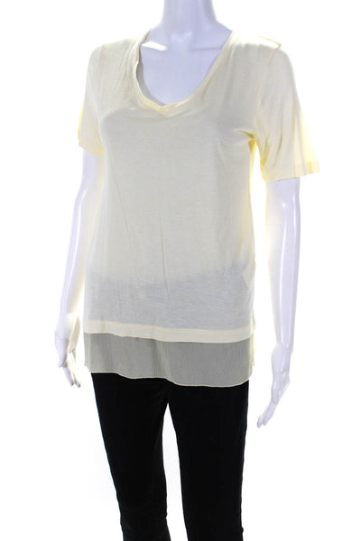 Vince Womens Stretch V-Neck Short Sleeve Pullover T-Shirt Top Yellow Size XS