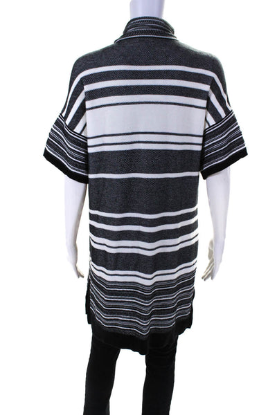 Vince Womens Knit Striped Short Sleeve Longline Cardigan Sweater White Size XXS