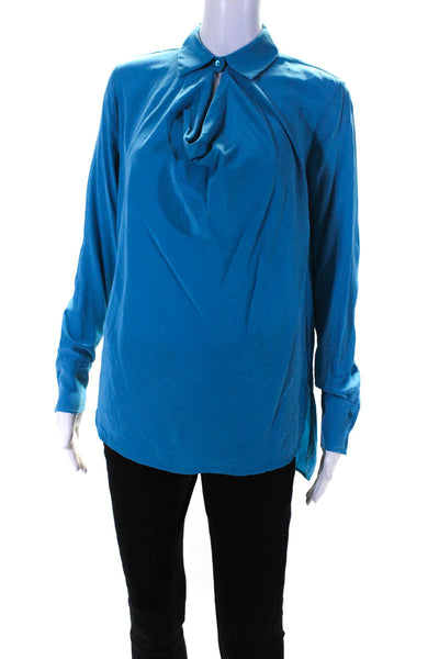 Vince Womens Silk Collared Long Sleeve Pullover Blouse Top Blue Size XS