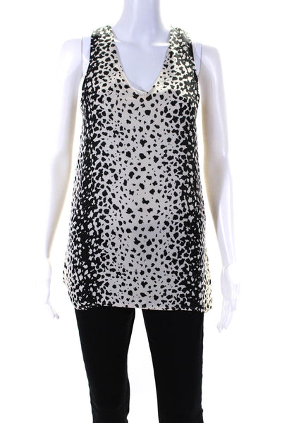 Vince Womens Abstract Print V-Neck Sleeveless Pullover Blouse Top Black Size XS