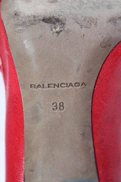 Balenciaga Paris Womens Leather Pointed Toe Slip On Loafer Heels Red 38 8