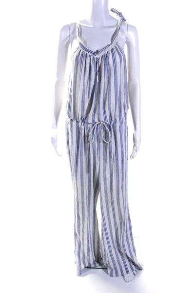 Calypso Saint Barth Womens Cotton Striped Print Wide Leg Jumpsuit Blue Size S