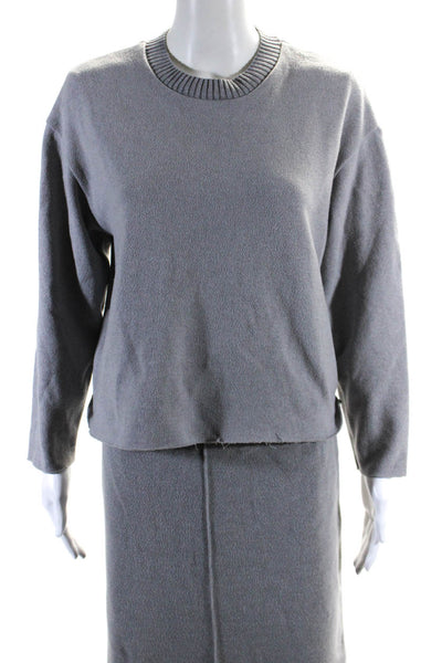 Zara Womens Gray Crew Neck Long Sleeve Pullover Sweater Top Skirt Set Size S M