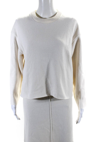 Zara Womens Ivory Crew Neck Pullover Long Sleeve Sweater Top Skirt Set Size S M