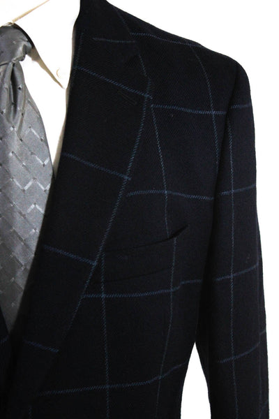 Lauren Ralph Lauren Mens 100% Wool Plaid Two Button Blazer Navy Blue Size 44