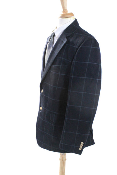 Lauren Ralph Lauren Mens 100% Wool Plaid Two Button Blazer Navy Blue Size 44