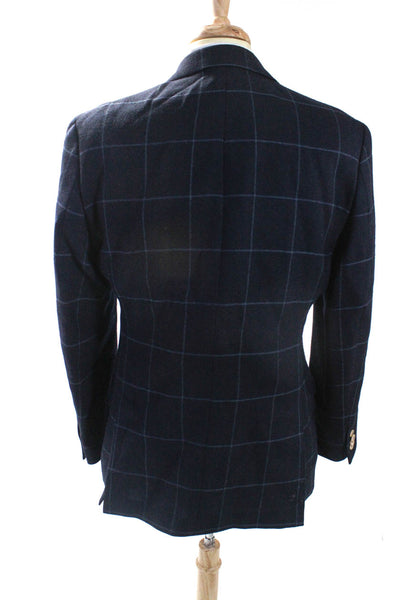 Lauren Ralph Lauren Mens 100% Wool Plaid Two Button Blazer Navy Blue Size 44