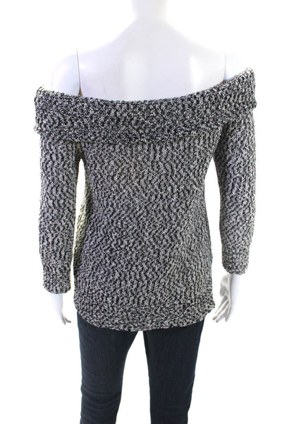 Roi Womens Knit Boucle Off Shoulder 3/4 Sleeve Sweater Black White Size Small