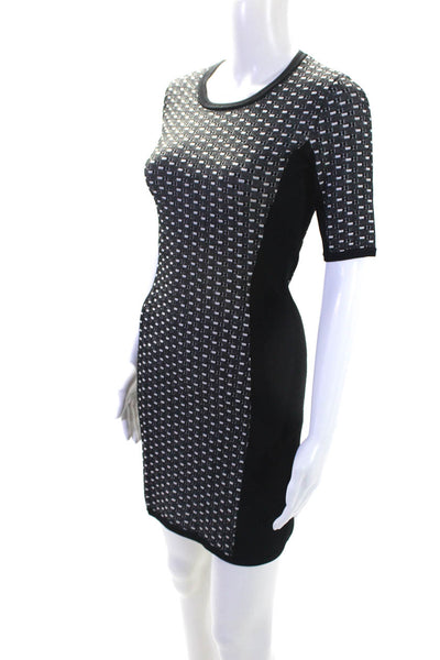 Rag & Bone Womens Short Sleeve Knit Crew Neck Sheath Dress Black White Size XS