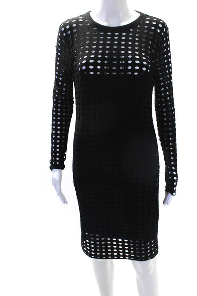 T Alexander Wang Womens Long Sleeve Perforated Jersey Midi Dress Black Small