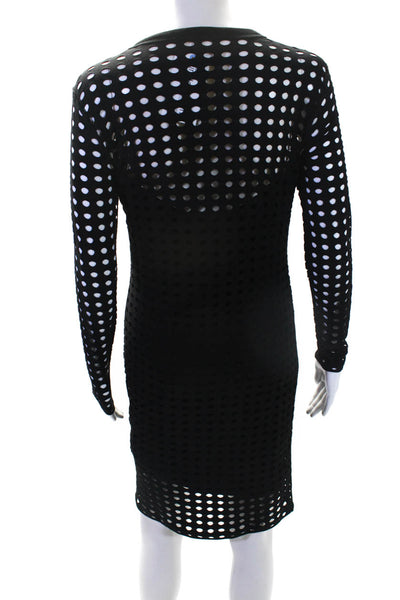 T Alexander Wang Womens Long Sleeve Perforated Jersey Midi Dress Black Small