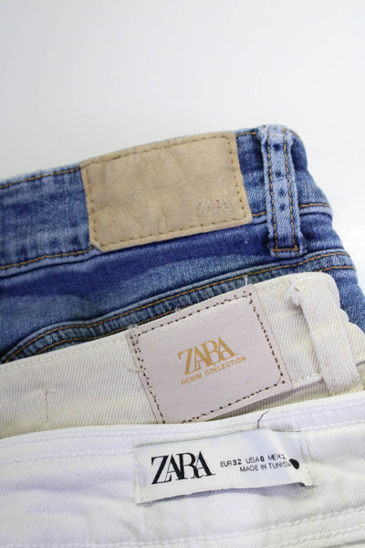 Zara Womens White High Rise Distress Straight Leg Jeans Size 0 lot 3