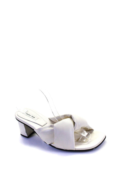 Reike Nen Womens Leather Crossed Strap Open Toe Heeled Sandals White Size 10