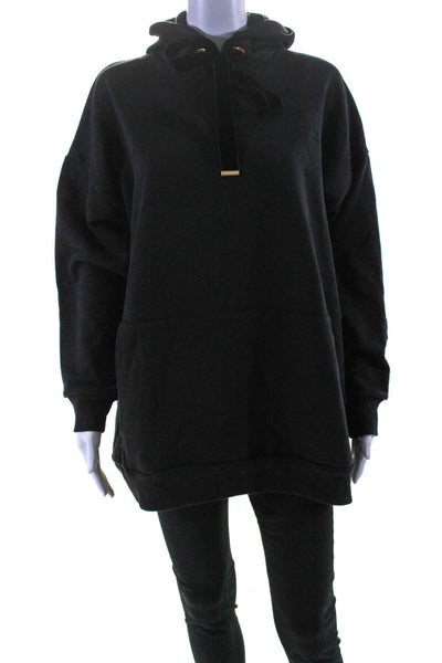 Mother Of Pearl Womens Hooded Velvet Drawstring Long Sleeved Hoodie Black Size M